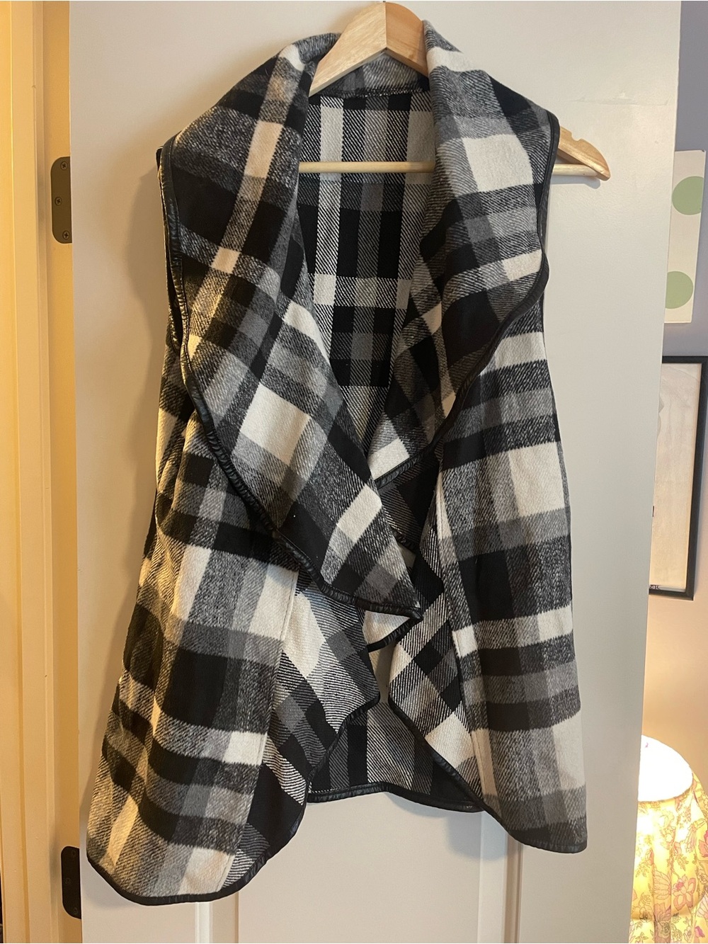 Black & White Plaid Draped Vest